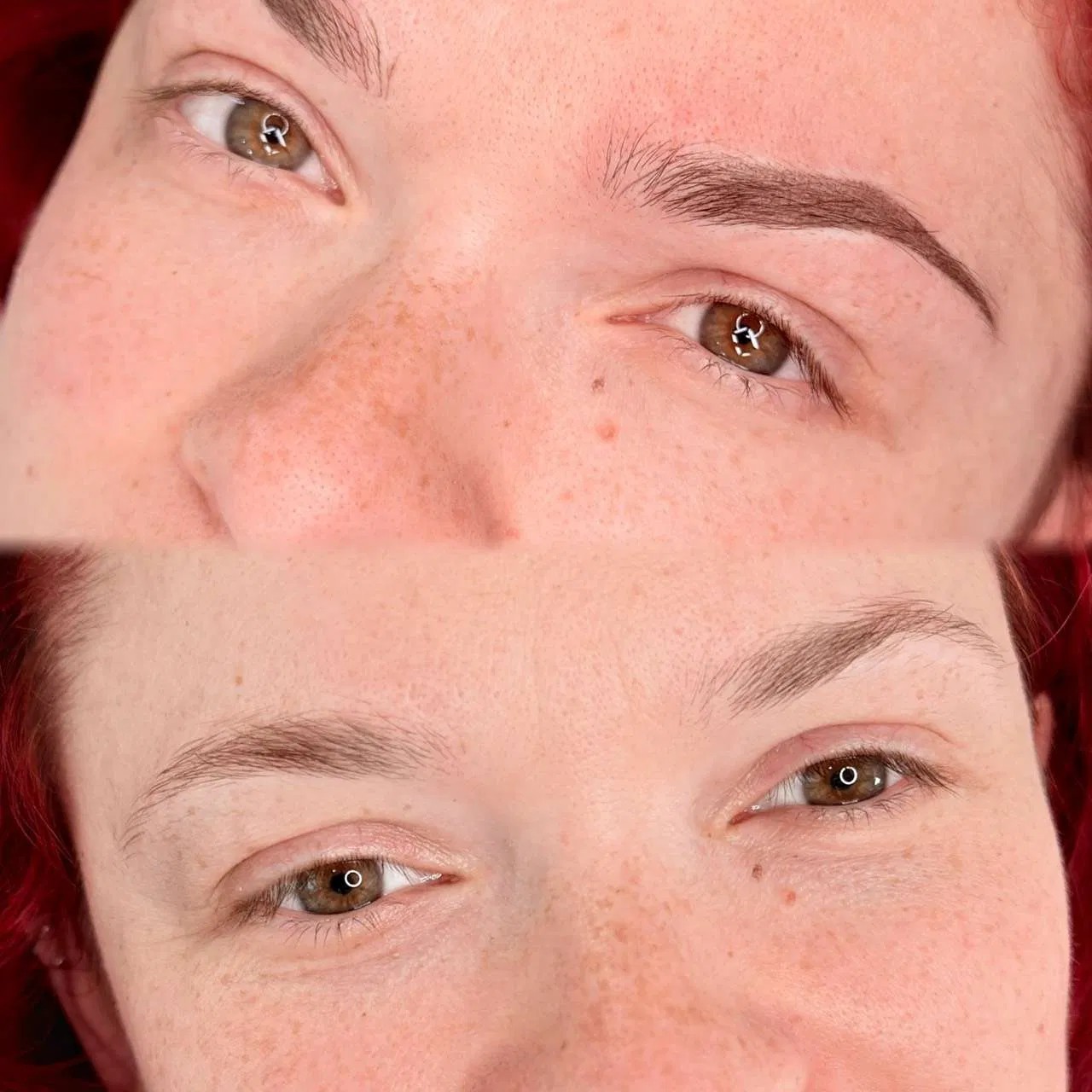 Voor en na: wenkbrauwen van een klant met rood haar